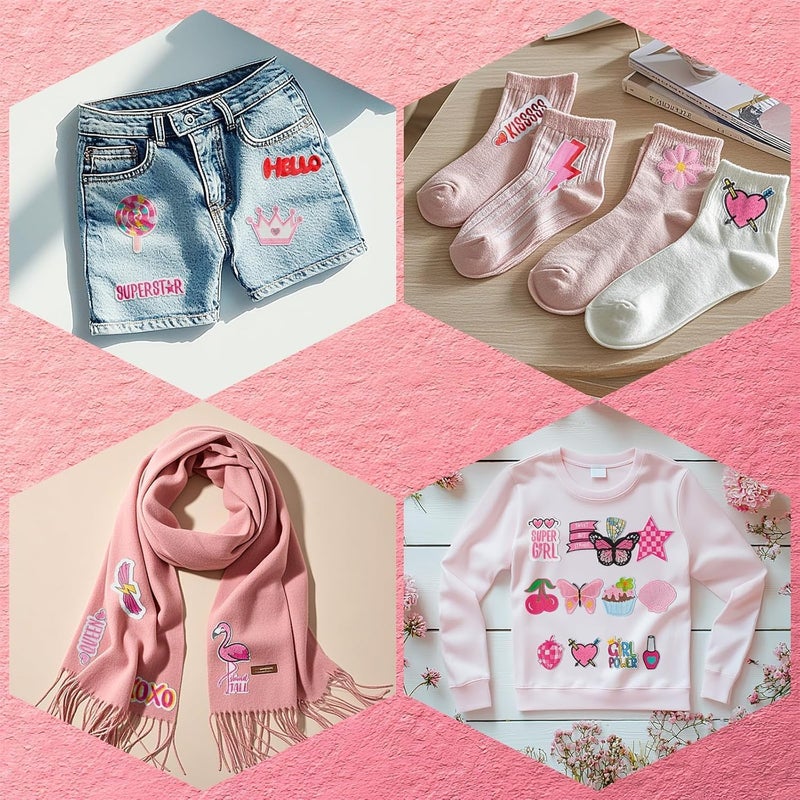 RF-patch 45Pcs Iron on Patches for Girl, Embroidered Pink Iron on/Sew on Patches for Clothes, Hats, Jeans, Jacket - Image 3